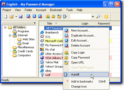 My Password Manager main screen