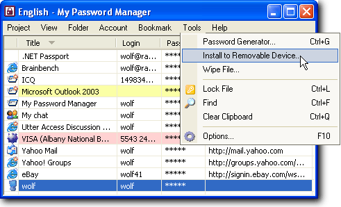 My Password Manager main screen