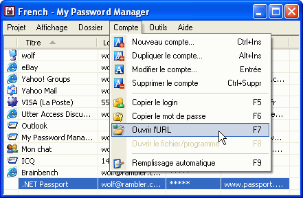 Écran principal de  My Password Manager